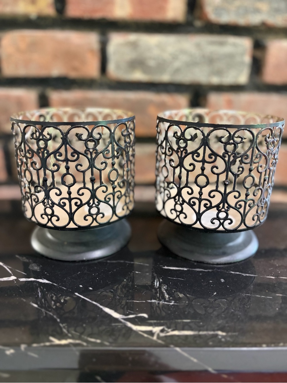 BBW Decorative Black Filigree Tea Light Holders - Set of 2